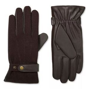 Isotoner NWT Signature Flannel & Leather Glove Saddle Brown Medium